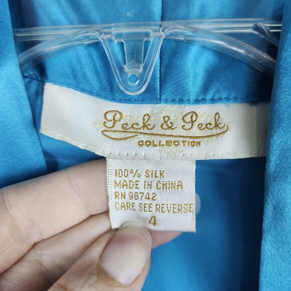 Vtg 100% Silk Satin Wrap Blouse Sz 4 Luxe Peck & Peck Long Sleeve Side Button - Picture 9 of 13